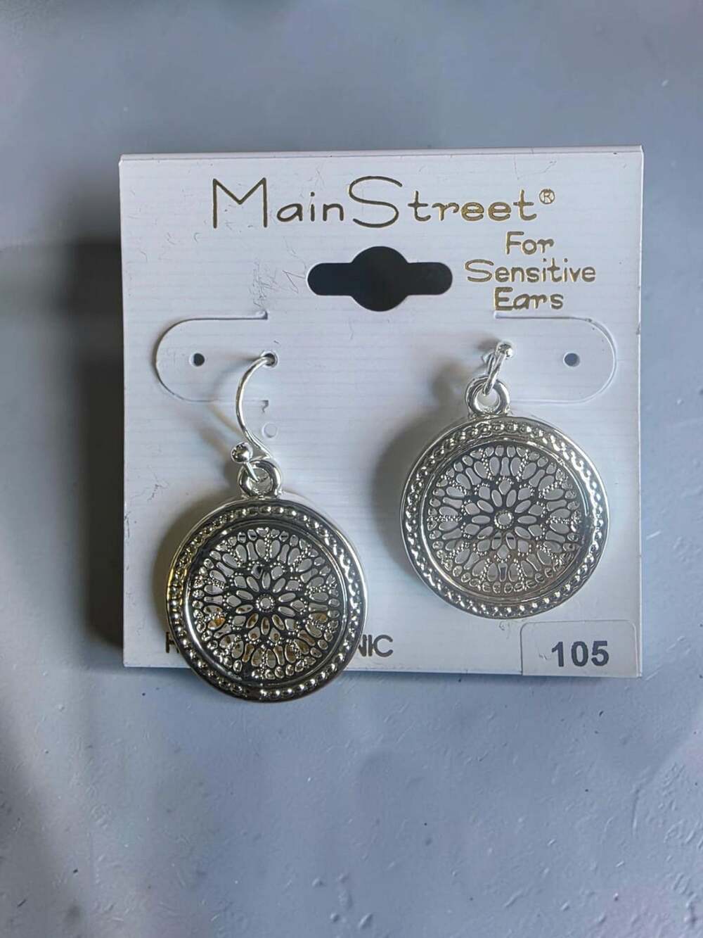 Main Street Boho Circle Filigree Drop Earrings 105 Silver Tone